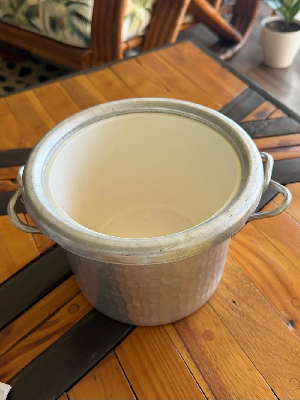 Vintage Hammered and Hand Forged Metal Ice Bucket - Silver